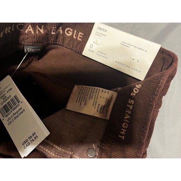 American Eagle Womens Corduroy High Rise Slim Straight Pants Size 0 Stretch Fit - Picture 5 of 6